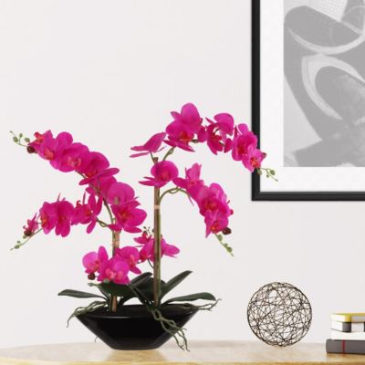 Floral Home Black Vase 20"  Orchid with 6 Buds  1pc Image 1