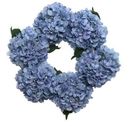 Floral Home Blue 18" Hydrangea Wreath 1pc Image 1