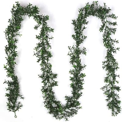 Floral Home Green 9ft Boxwood Garland  2pcs Image 1