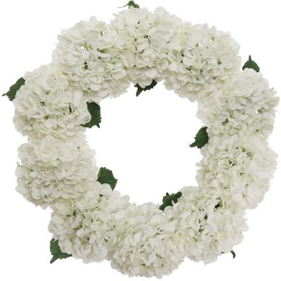 Floral Home White 17" Hydrangea Wreath 1pc Image 1
