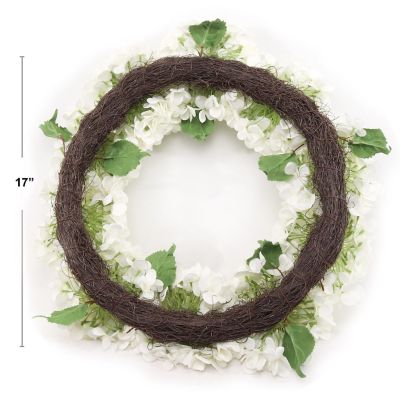 Floral Home White 17" Hydrangea Wreath 1pc Image 1