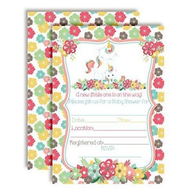 Floral Unicorn Invitations 40pc. by AmandaCreation Image 1