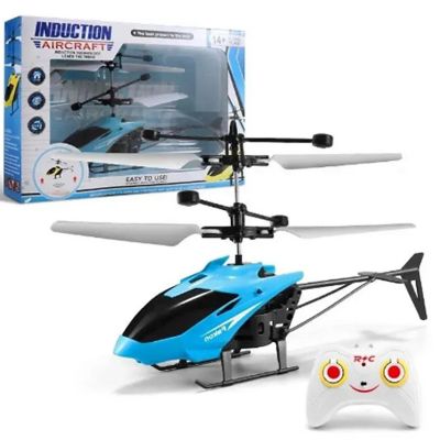 Flying Helicopter Toy Plane Hand or Remote Control Induction RC Gesture Sensing Blue Image 1