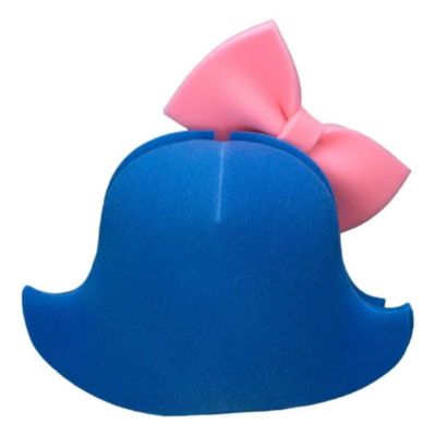 Foam Party Hats Blue Wig with Pink Large Bow Image 1