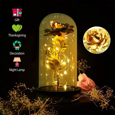 Foil Rose LED String Light Rose Fairy Lamp w/ Glass Dome For Valentines' Day Image 1