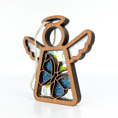 Forged Flare Mother's Angels - 3.5 x 3.25 x .38 inch Morpho Blue Butterfly Ornament Image 1