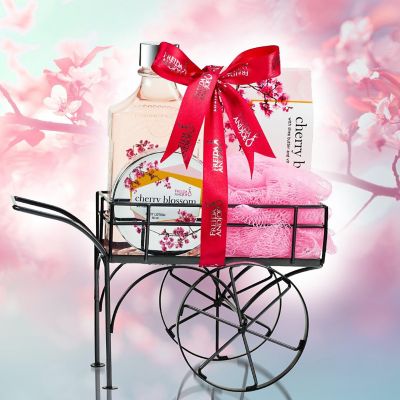 Freida and Joe Cherry Blossom Fragrance Bath & Body Spa Gift Set in Wheelbarrow Caddie Image 1