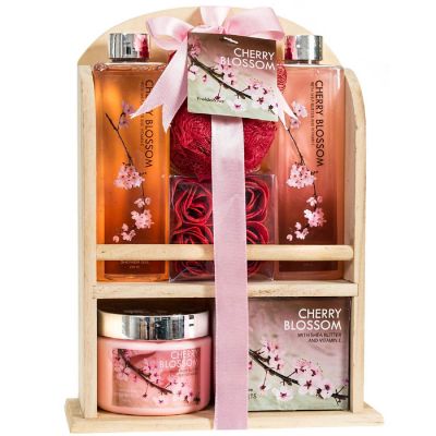 Freida and Joe Cherry Blossom Spa Gift Set in Wood Curio Image 1