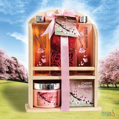 Freida and Joe Cherry Blossom Spa Gift Set in Wood Curio Image 1