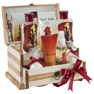 Freida and Joe French Vanilla Fragrance Spa & Skin Care Gift Set in a Wooden Jewelry Box Image 1