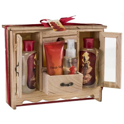 Freida and Joe French Vanilla Fragrance Spa & Skin Care Gift Set in Natural Wood Curio Image 1