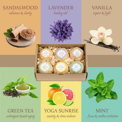 Freida and Joe Inner Calm & Conviction Fragrances 6pcs Bath Bomb Gift Collection in Brown Box Image 2
