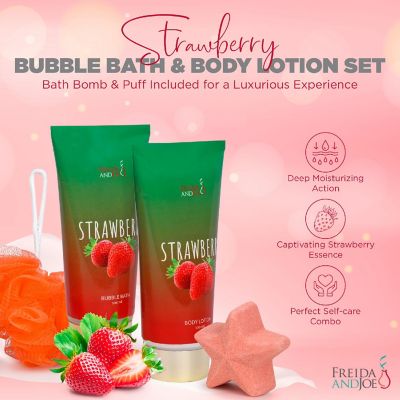 Freida and Joe Strawberry Fragrance 4-Piece Bath and Body Gift Box Image 3