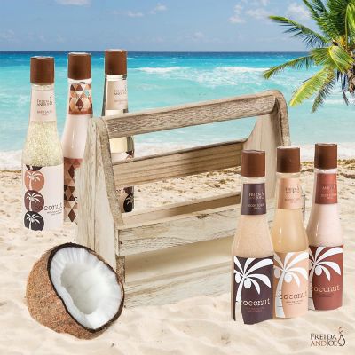 Freida and Joe Tropical Coconut Bath & Body Gift Set in a Wooden Caddie Image 2