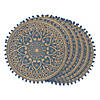 French Blue Block Print On Natural Round Jute Placemat (Set Of 6) Image 1