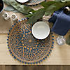 French Blue Block Print On Natural Round Jute Placemat (Set Of 6) Image 3