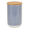 French Blue Chevron Ceramic Treat Canister Image 1