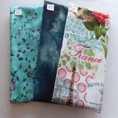 French Floral and Leaves on Teal 2 yrd 18 in Last the Best End of Bolt Image 1
