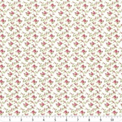 French Roses Light Cream Trellis Rose Buds Pink by Clothworks Image 1