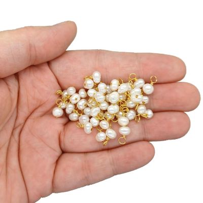 Freshwater Pearl Dangle Charms with Gold-Plated Wire, Tiny Size, 50 pcs Image 1