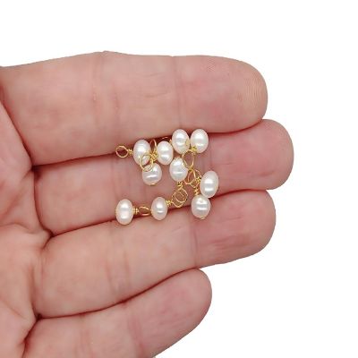 Freshwater Pearl Dangle Charms with Gold-Plated Wire, Tiny Size, 50 pcs Image 2