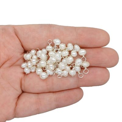 Freshwater Pearl Dangle Charms with Silver-Plated Wire, Tiny Size, 50 pcs Image 1