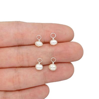 Freshwater Pearl Dangle Charms with Silver-Plated Wire, Tiny Size, 50 pcs Image 1