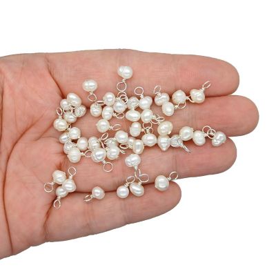 Freshwater Pearl Dangle Charms with Silver-Plated Wire, Tiny Size, 50 pcs Image 2