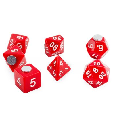 Fridge Magnet Dice Set 7 Piece Set, Red Polyhedral Refrigerator Magnets Image 1