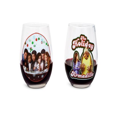 Friends Holiday Stemless Wine Glass Collectible 2-Pack  Each Holds 20 Ounces Image 2