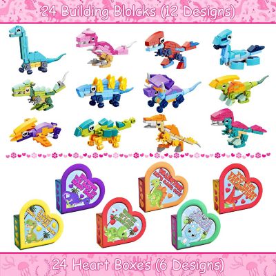Fun Little Toys - 24PCS Valentine's Dinosaur Blocks with Heart Boxes Image 2