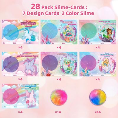 Fun Little Toys - 28PCS Valentine's Day Tri-Color Galaxy Slime & Card Set Image 1