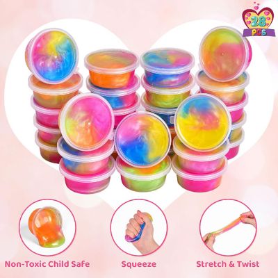 Fun Little Toys - 28PCS Valentine's Day Tri-Color Galaxy Slime & Card Set Image 2
