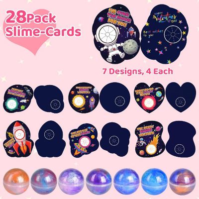 Fun Little Toys - 28PCS Valentine's Galaxy Slime Ball Fidget Toys & Cards Set Image 1