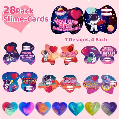 Fun Little Toys - 28PCS Valentine's Galaxy Slime Fidget Toys with Valentine Cards Image 1