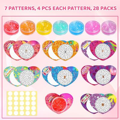 Fun Little Toys - 28PCS Valentine's Slime with Maze Box & Heart-Shaped Cards Image 1