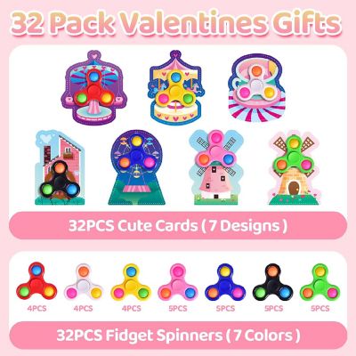 Fun Little Toys - 32PCS Valentine's Fidget Spinner Stress Relief Toys with Valentine Cards Image 1