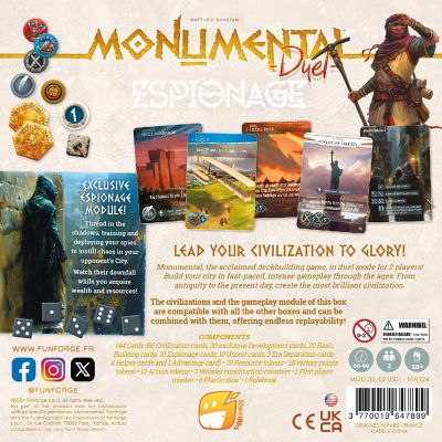 Funforge: Monumental Duel - Espionage -Civilization Deck-Building Board Game,10+ Image 1