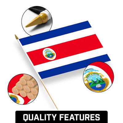 G128 12x18in 12PK Costa Rica Printed 150D Polyester Handheld Stick Flag Image 3