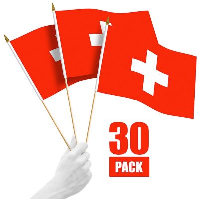 G128 12x18in 30PK Switzerland Printed 150D Polyester Handheld Stick Flag Image 1