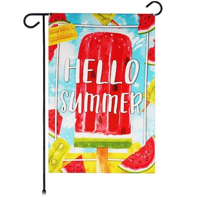 G128 12x18IN Hello Summer Watermelon Popsicle Blockout Garden Flag Image 1