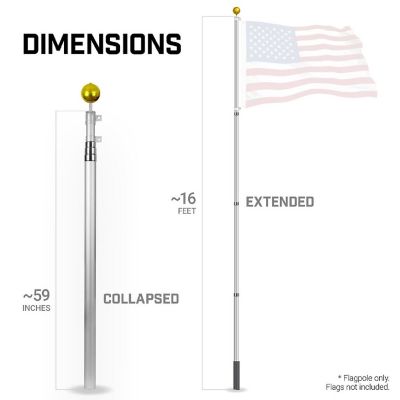 G128 16ft 1PK Silver Telescoping Aluminum Flag Pole Image 3