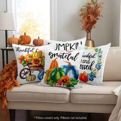 G128 18 x 18 In Fall Pumpkin Thankful Waterproof Pillow Covers, Set of 4 Image 1