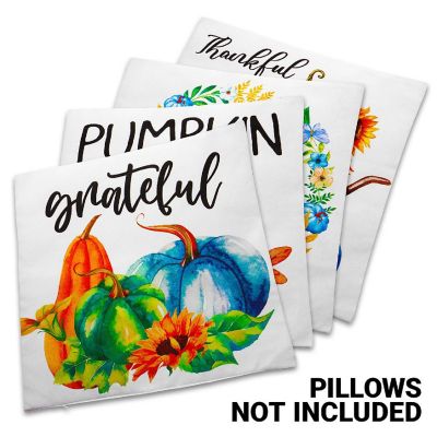 G128 18 x 18 In Fall Pumpkin Thankful Waterproof Pillow Covers, Set of 4 Image 2