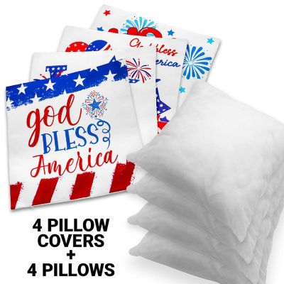 G128 18 x 18 In Patriotic Gnome & Fireworks Waterproof Pillow, Set of 4 Image 2