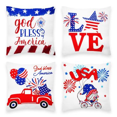 G128 18 x 18 In Patriotic Gnome & Fireworks Waterproof Throw Pillow Covers, Set of 4 Image 1