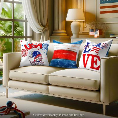 G128 18 x 18 In Patriotic Gnome & Fireworks Waterproof Throw Pillow Covers, Set of 4 Image 1