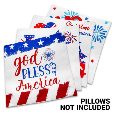 G128 18 x 18 In Patriotic Gnome & Fireworks Waterproof Throw Pillow Covers, Set of 4 Image 2