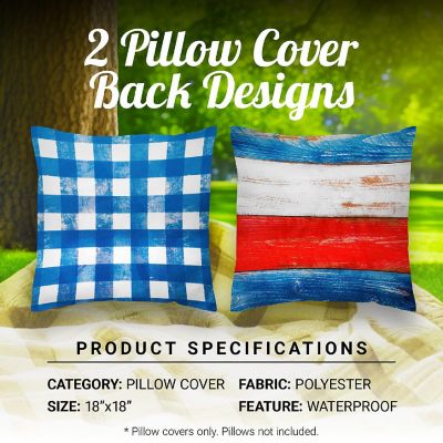 G128 18 x 18 In Patriotic Gnome & Fireworks Waterproof Throw Pillow Covers, Set of 4 Image 3