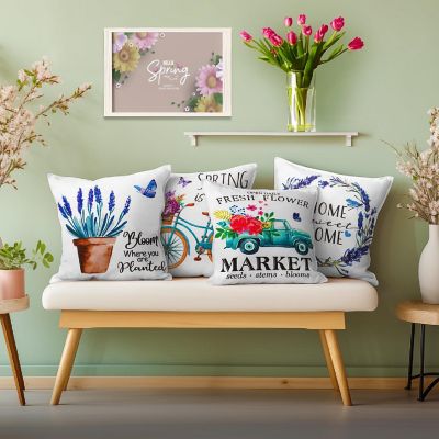 G128 18 x 18 In Spring Farmhouse Flowers Bloom Waterproof Pillow, Set of 4 Image 1